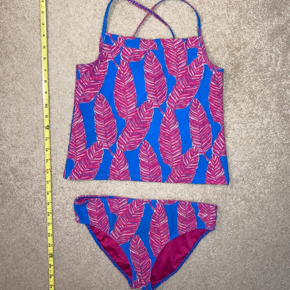 Girls two-piece swim suit in blue and fuchsia (Vineyard Vines)